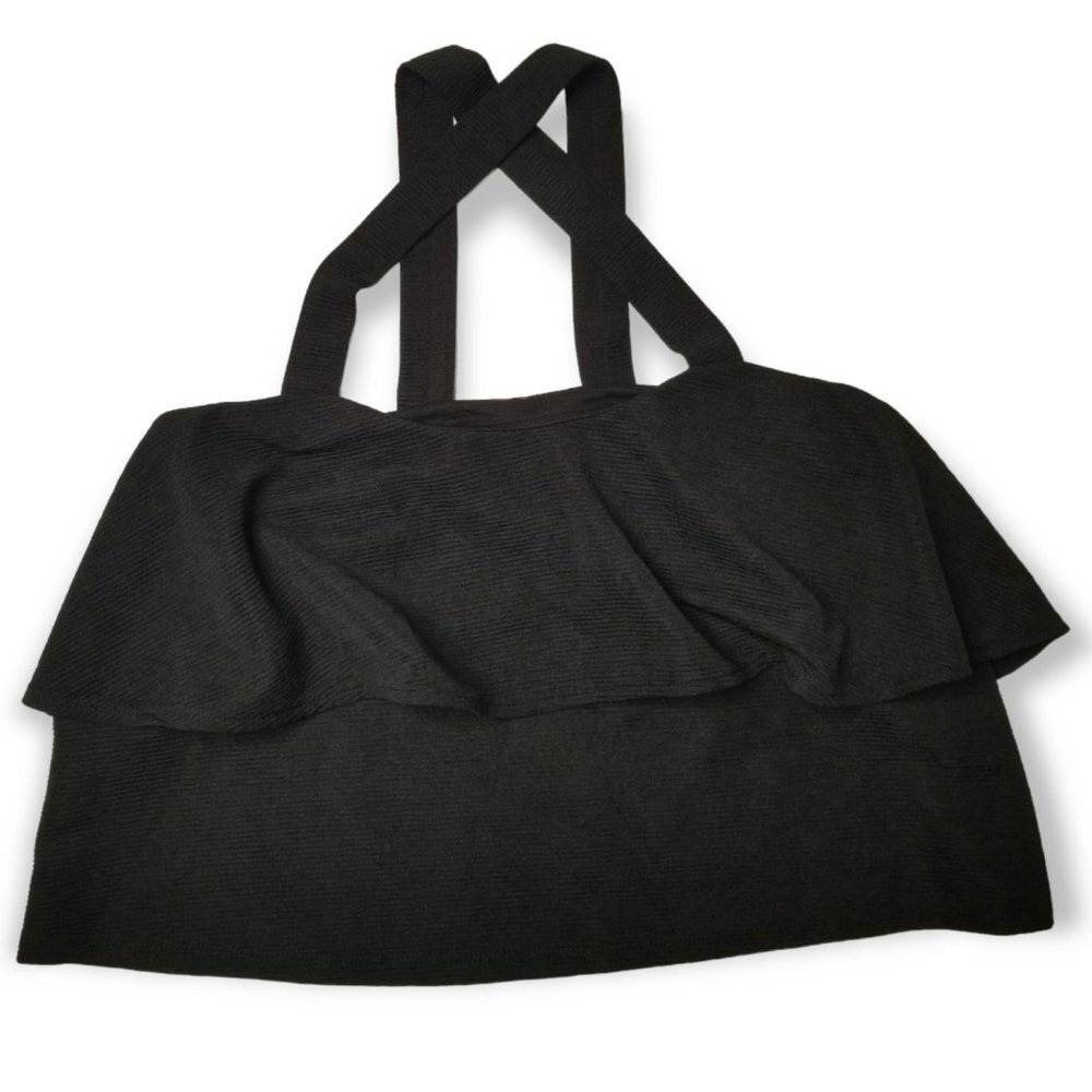 ⚡Madewell Size Large Black Tiered Carop Tank Top Ruffle Criss Cross Straps J0279